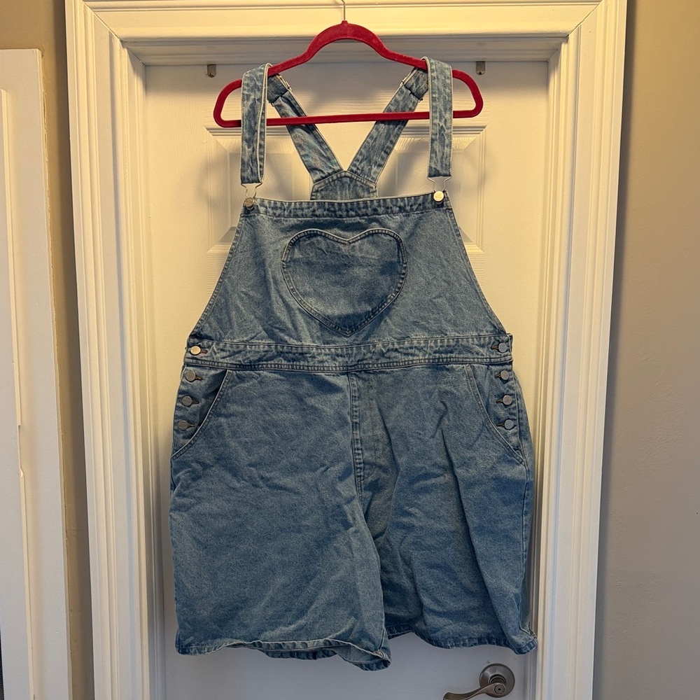 Chic Blue Denim Overalls with Heart Detail